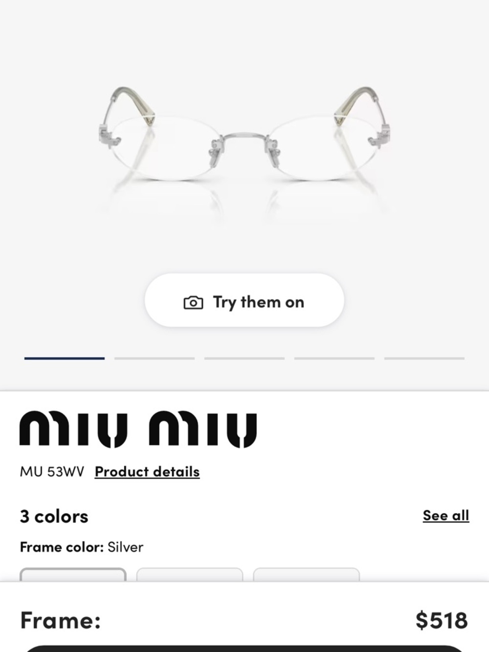 Miu Miu Silver Rimless Oval Glasses